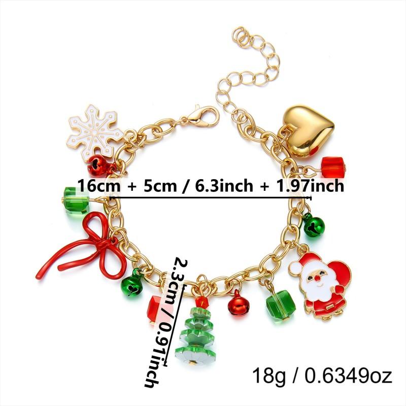 Christmas Theme Charm Bracelet With Pendant Tree Santa Reindeer Snowflake Adjustable Women