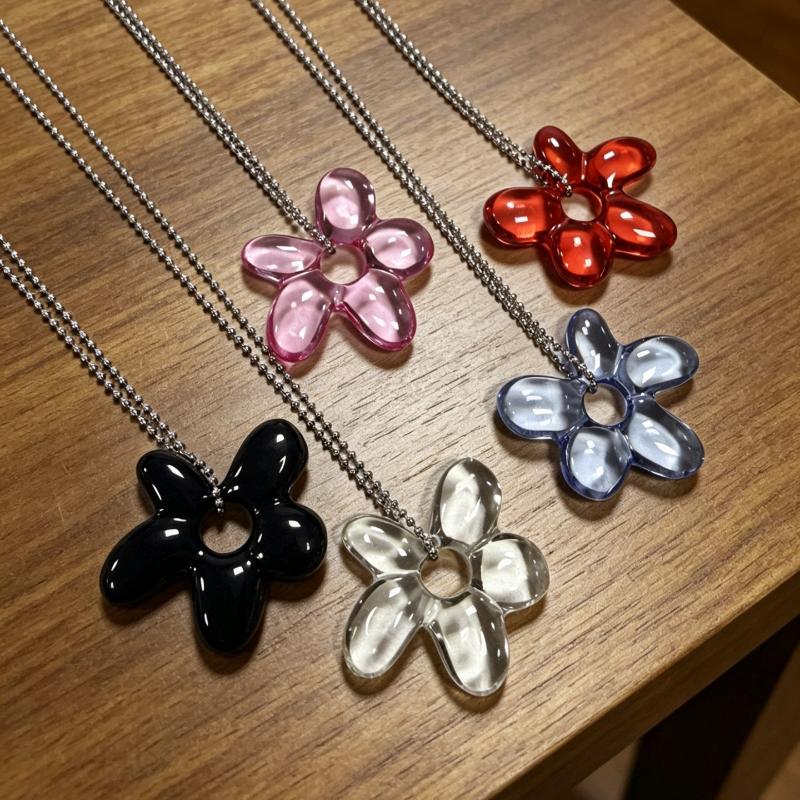 Transparent Resin Flower Pendant Necklace Metal Chain Multi Colors Daily Wear Party Gift For Women Girls