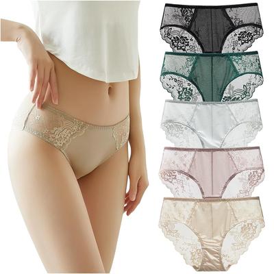 Half Sexy Low Pack of 5 [TUOTISI] Women's Shorts, Back, Satin, Underwear, Breathable, Lace, Lingerie, Rise, See-Through, Innerwear, Non-See-Through