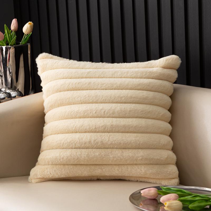 Imitation Rabbit Fur Vertical Stripe Throw Pillow Cover - Solid Color, Home/Bedroom Sofa Cushion Waist Pillow Cover