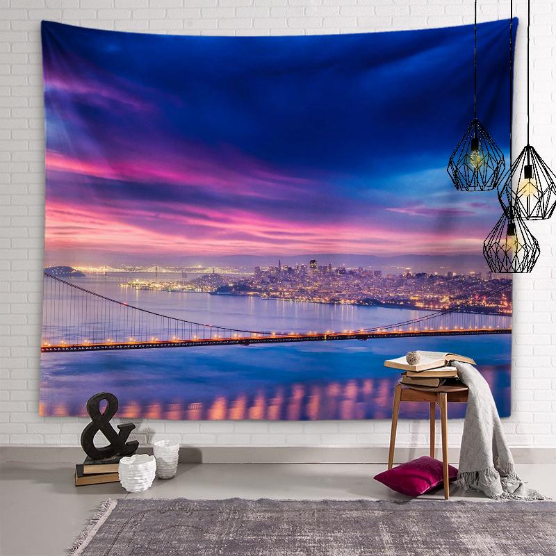 Stadt-Nachtansicht-Wandteppich, Nachtbeleuchtung, ästhetischer Wandteppich, Weltlandschaftlicher Ort, Stadtgebäude-Wandteppich, Wohnzimmer-Heimdekoration