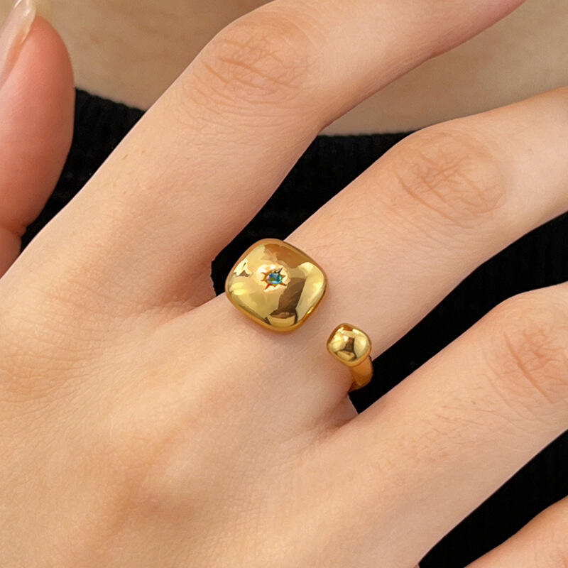 18K Gold Plated Stainless Steel Open Adjustable Ring Square Cushion Colored Cubic Zirconia Fashion Jewelry for Women