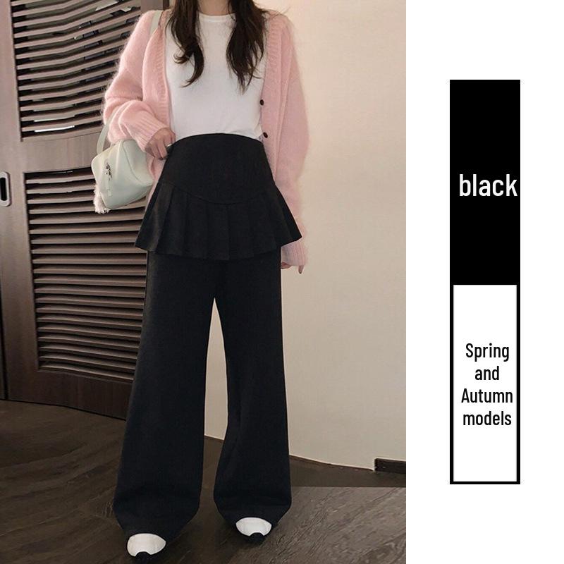 2025 Autumn Winter Maternity Faux Two-Piece Pleated Skirt-Pants with Micro-Flare M