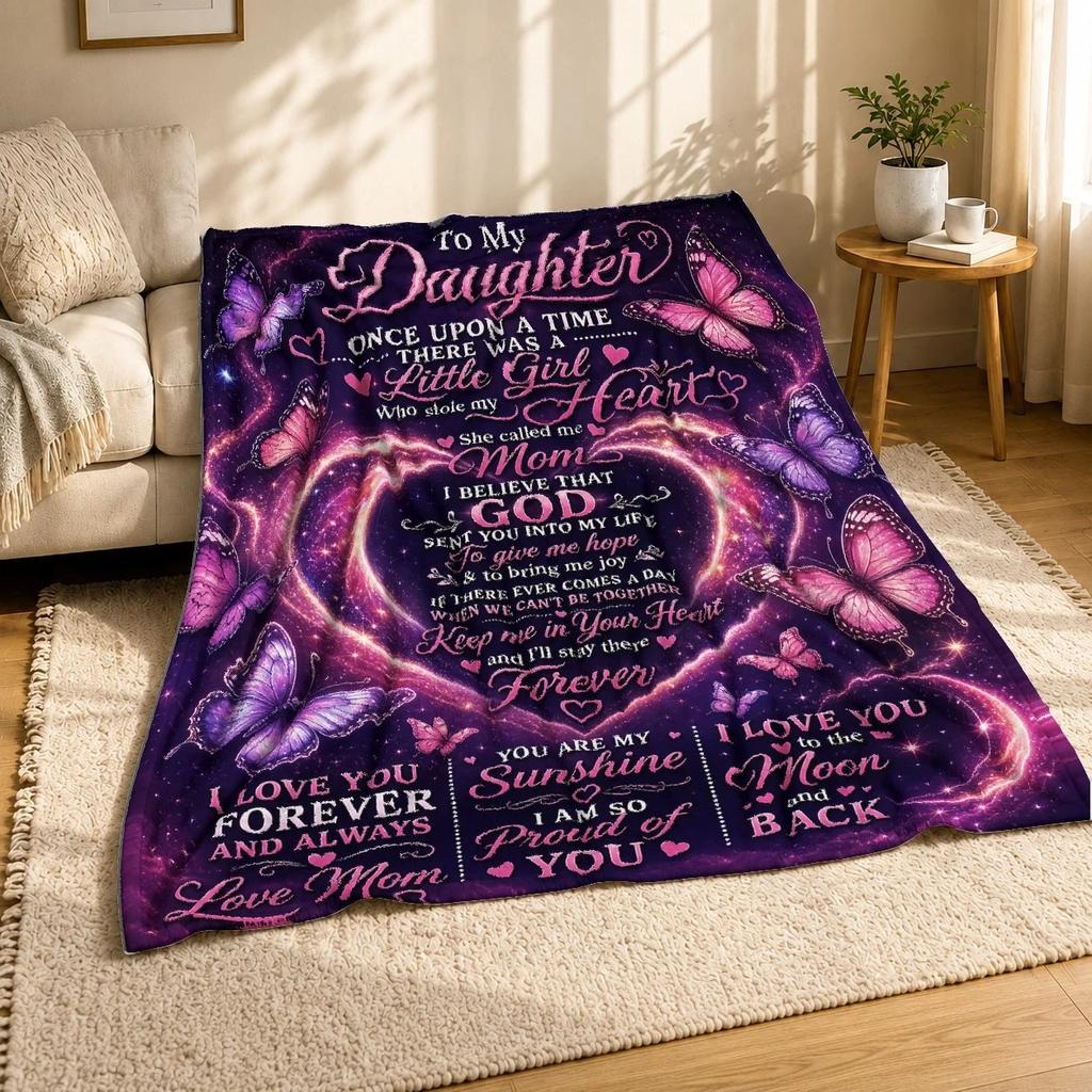 Daughter Butterfly Heart Coral Fleece Blanket Love Quote Decor