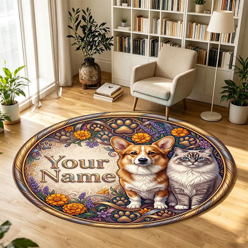 Floral Flowers (927) Theme Circular Crystal Velvet Carpet Customized Name & Text Round Soft Floor Rug For Living Room Bedroom Decor