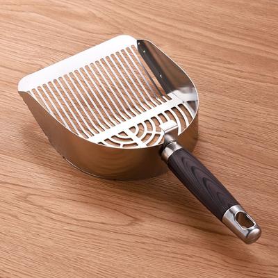 Pelle à Litière pour Chat en Acier Inoxydable Pelle Profonde Outil de Tamisage Solide à Maille pour Excréments de Chat avec Crochet de Suspension Manche en Bois