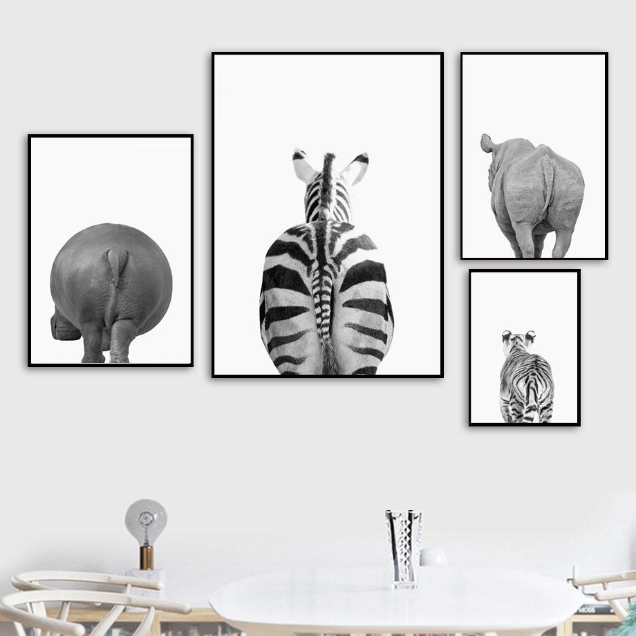 Zebra Girafa Elefante Hipopótamo Bunda Arte de Parede Pintura em Tela Pôsteres Nórdicos e Impressões Imagens de Parede para Decoração de Sala de Estar Sem Moldura