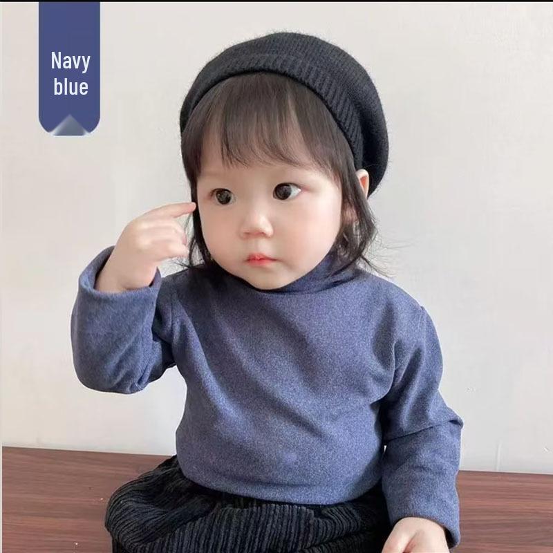 Dětské bezešvé kationtové německé sametové hřejivé tričko - střední límec, elastické, podzimní/zimní styl pro chlapce a dívky