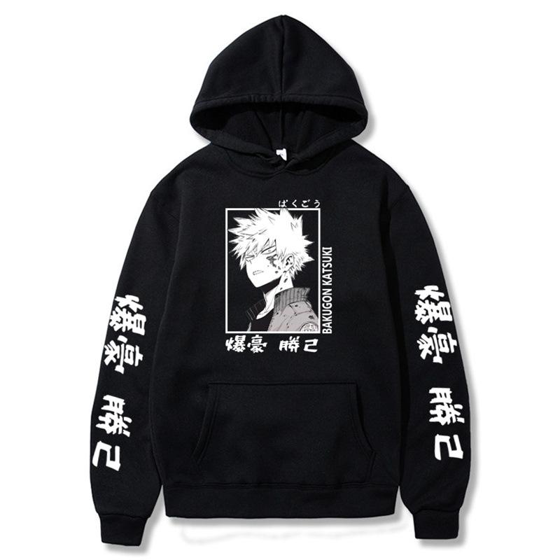 Japanese Anime Kaminari Denki Hoodie Loose Fitting Hoodie Thick Wool Letter Graphic Printing Sweatshirts Fleece Hoodies