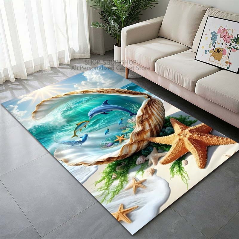 

15 Sizes Dreamy Ocean Starfish Art Pattern Printed Carpet Living Room Bedroom Sofa Large Area Decor Rugs, Non-slip Floor Mat 40cm x 60cm