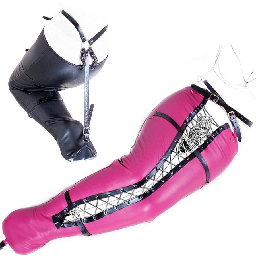 BDSM Bondage Leg/Arm Binder,Behind Back Straight Jacket,SM Leather Armbinder Restraint Slave Lockable Glove With Shoulder