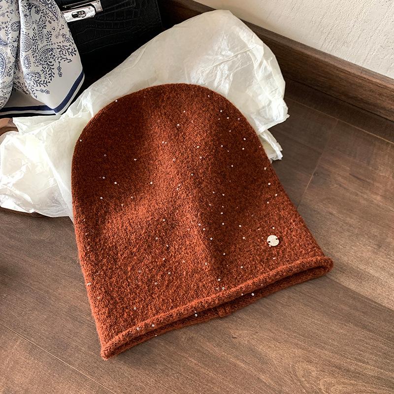 Japanese gray knitted wool hat women's atmosphere confinement hat warm versatile pile hat cold hat