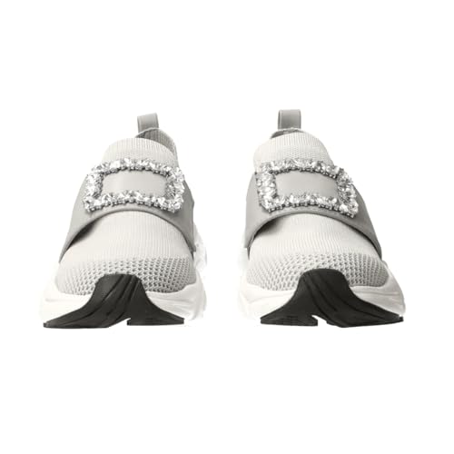 Bridget Birkin Women's Jewel Buckle Knit Sneakers, Gray, Small, 545013