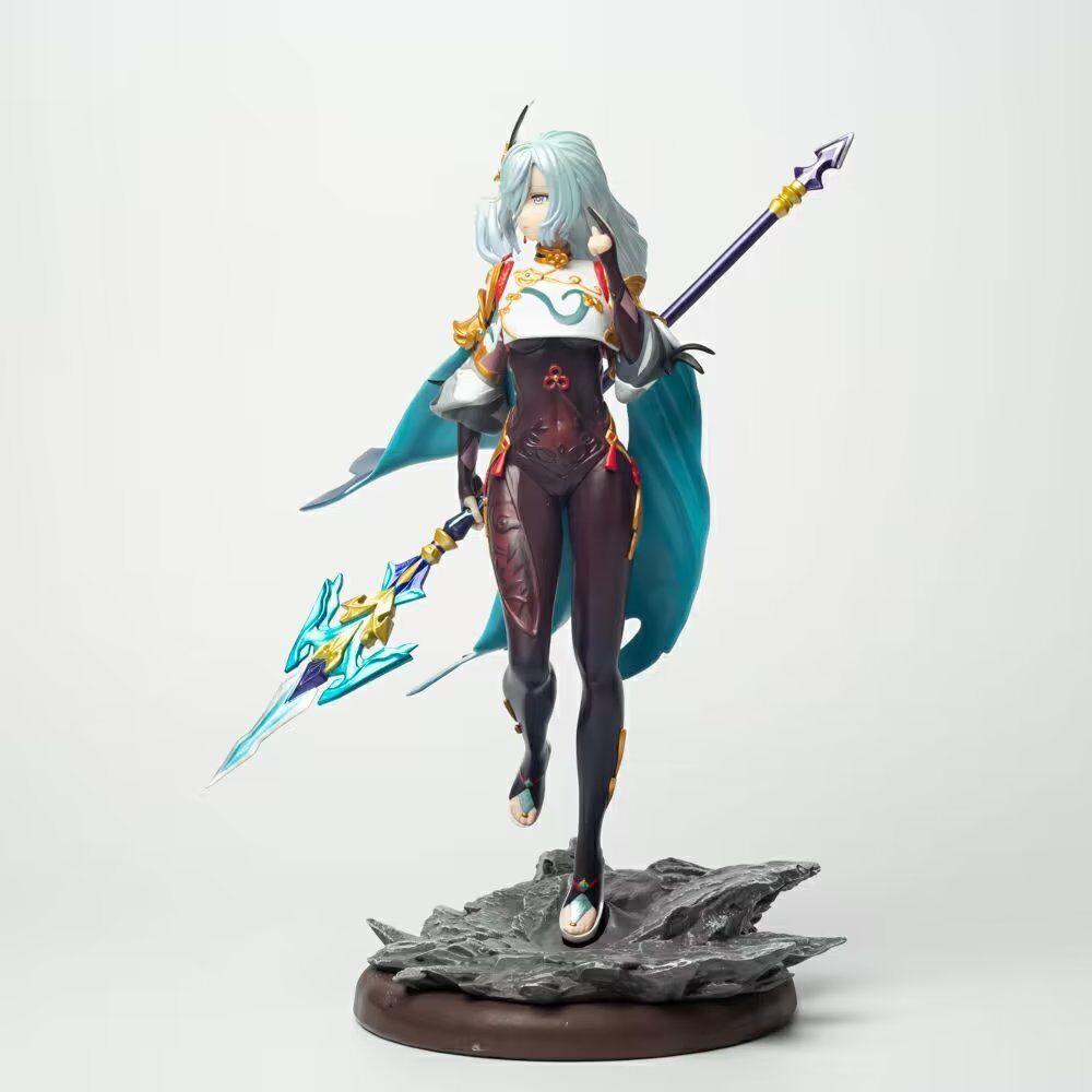 30cm Anime Figure Shenhe Standing White Hair Holding Gun Model Toy PVC Collectible Figurine Sculpture Toy