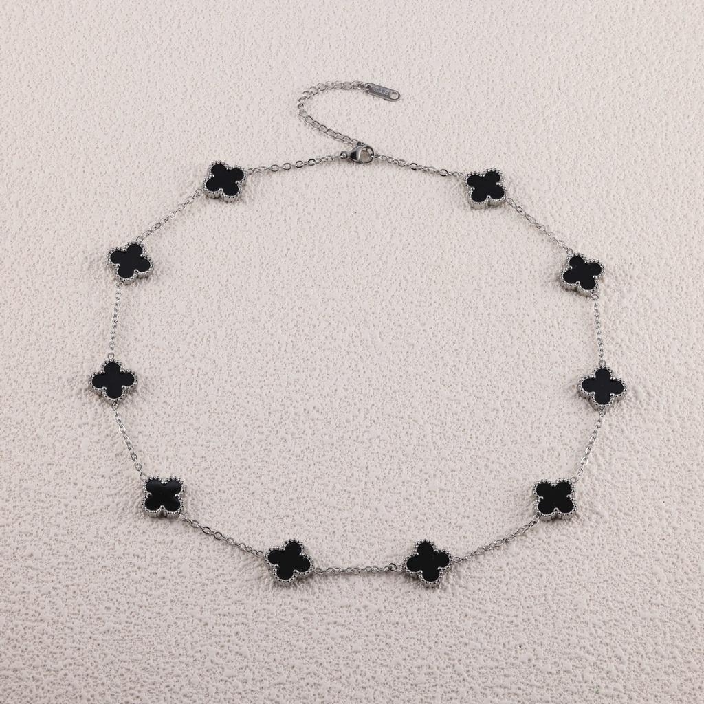 Steel-colored Four-leaf Clover and Ten-flower Necklace Clavicle Chain Fashionable and Non-fading Necklace for Women