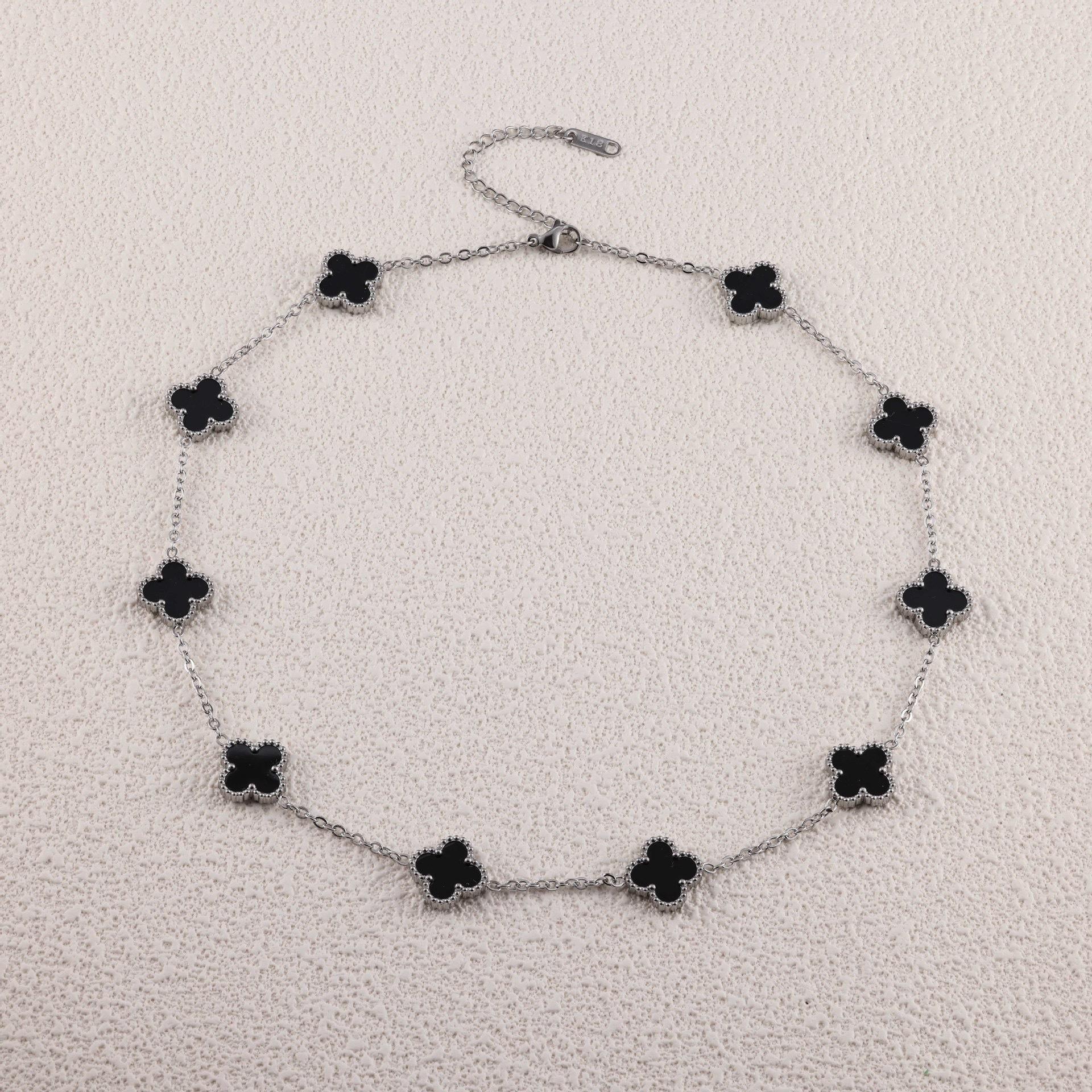

Steel-colored Four-leaf Clover and Ten-flower Necklace Clavicle Chain Fashionable and Non-fading Necklace for Women чёрный