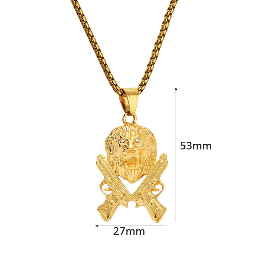 Punk Gun Lion Head Pendant Gold Color Stainless Steel Rapper Animal Necklace For Men Cool  Party Jewelry Male Gift 2025