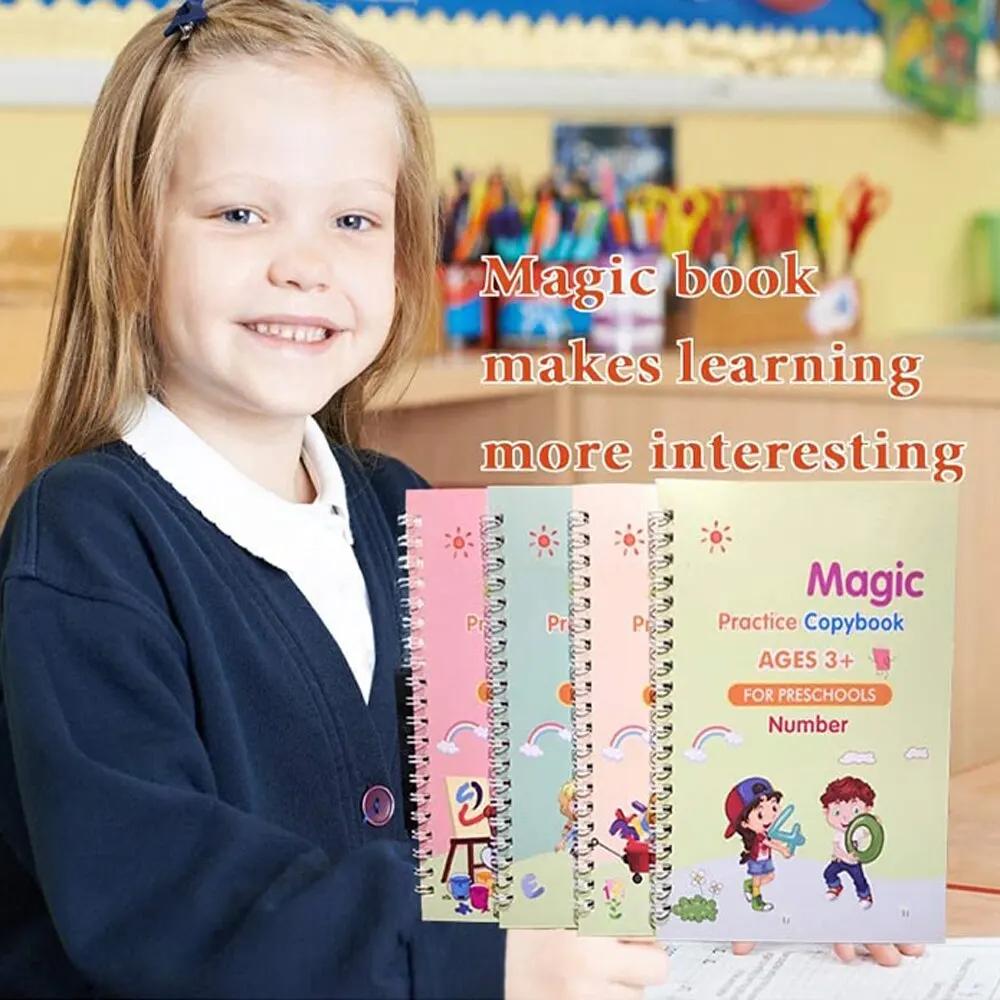4 Books Pen Magic Writing Book Calligraphy Notebook Montessori Kids Reusable Educational Calligraphic Letter Practice Toy