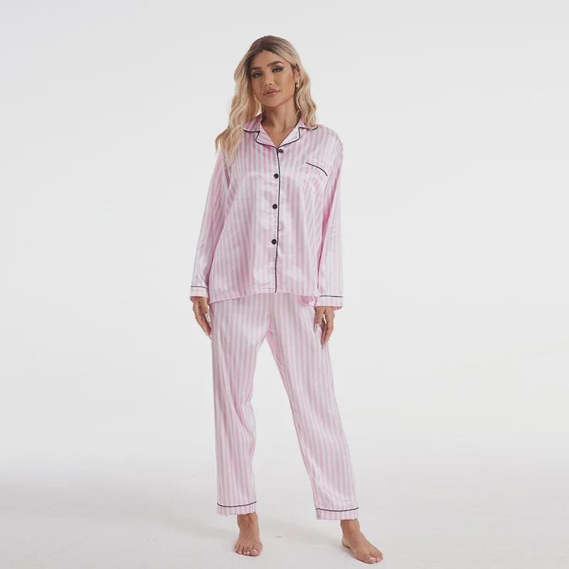 Pigiama a righe da donna: Cardigan a Maniche Corte e Pantaloni Lunghi - Stile Europeo e Americano