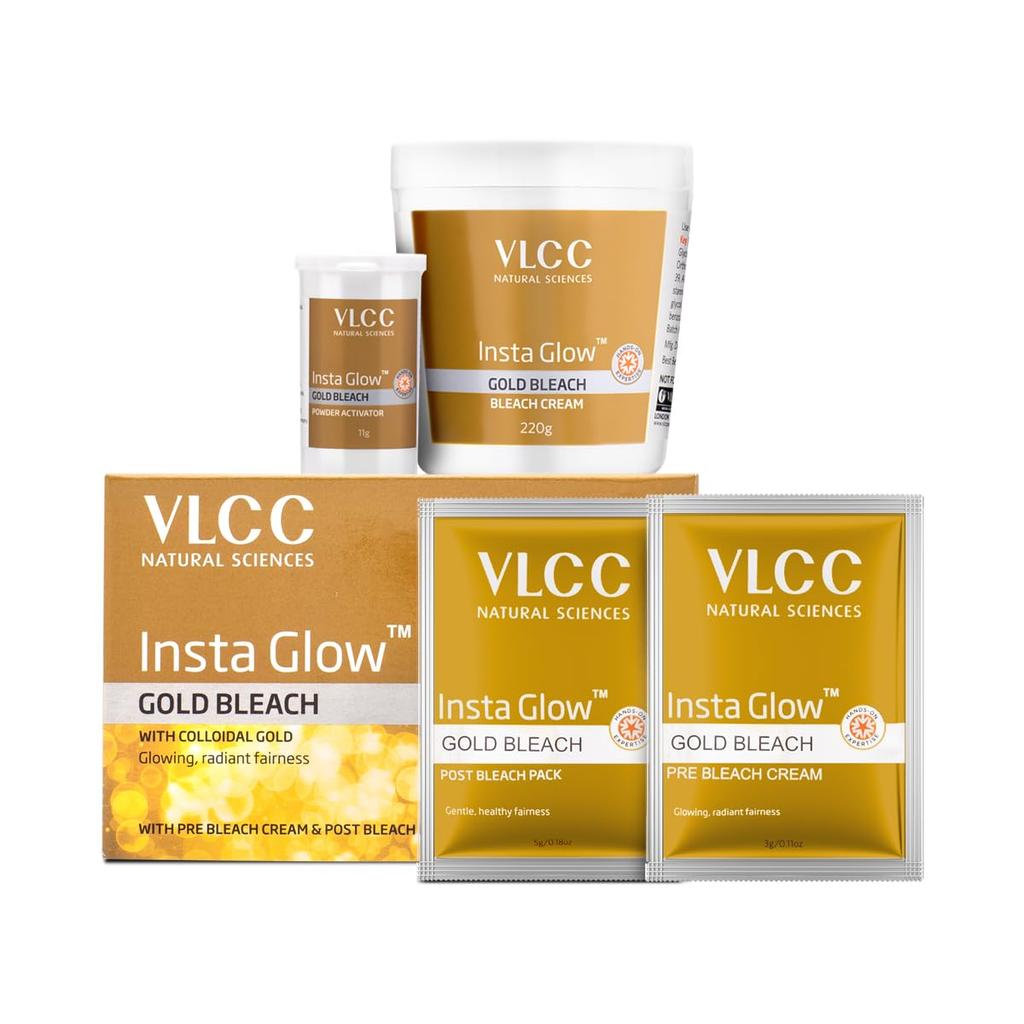 VLCC Insta Glow Sbiancante Oro 402 g Confezione da 1 Per Tono Uniforme Della Pelle E Carnagione Radiosa E Luminosa Schiarimento Peli Facciali