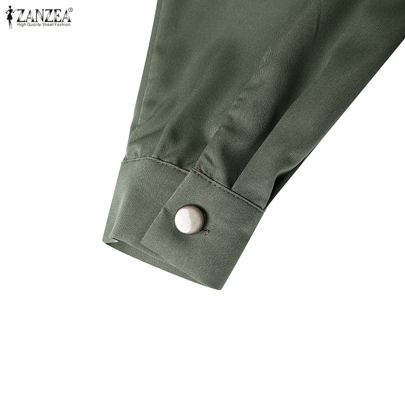 ZANZEA Women Casual Turn Down Collar Long Sleeve Loose Patchwork Dress