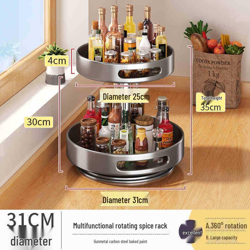 360-Degree Rotating Kitchen Spice Rack - Condiment & Oil Organizer