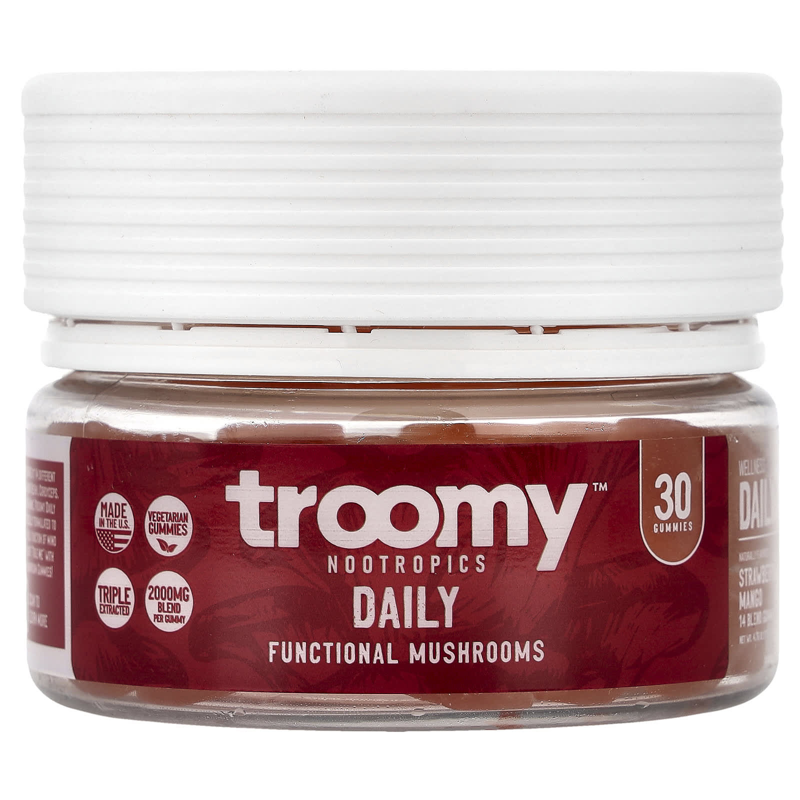 

Troomy Nootropics, Daily, Functional Mushrooms Gummies, Strawberry Mango, 30 Gummies, 4.76 oz (135 g)