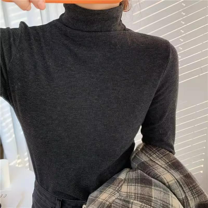 New Style Bottoming Shirt with A Autumn and Winter Fashionable Half-high Neck Furry T-shirt for Women Long-sleeved Plush Velvet Thick Top