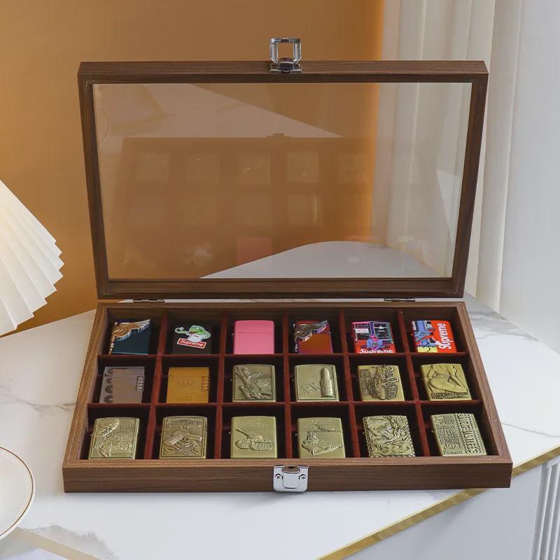 Windproof Lighter Display & Storage Box, Transparent Dustproof Cover, Large Capacity