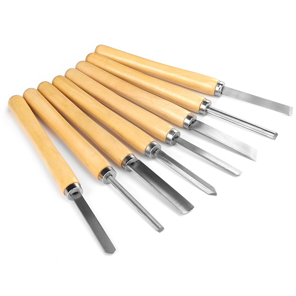 8pcs Wood Lathe Chisel Set, Woodworking Turning Tools Gouge Skew Parting, with Wood Handle and Steel , for Carpenters Carvers Artists