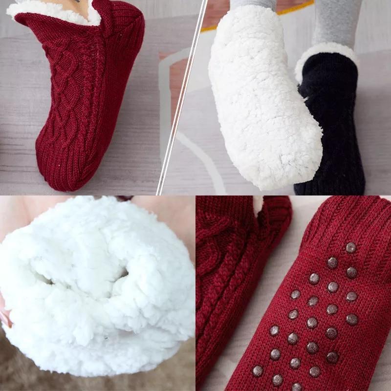Men Women Soft Fleece Socks Thicken Winter Warm Solid Color Boot Socks Unisex Elastic Non Slip Indoor Floor Socks Slipper