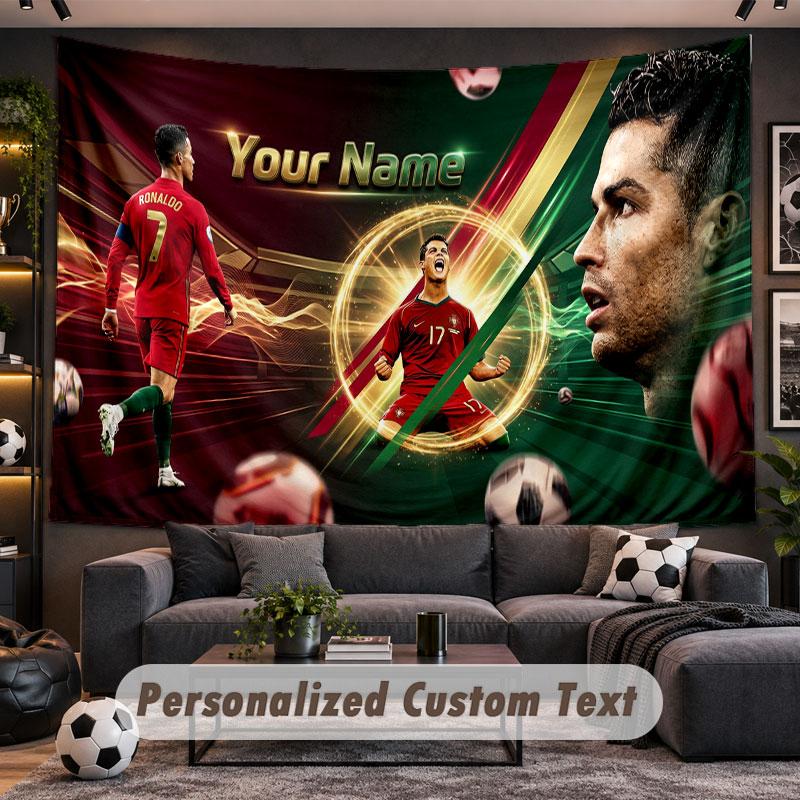 Arazzo da Appendere alla Parete Nome Personalizzato Modello Cristiano Ronaldo Tessuto Stampato Personalizzato Decorazione Murale