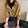Women's Long Sleeve Shirt Turn Down Collar Vintage Blouse Loose Fit Corduroy Top