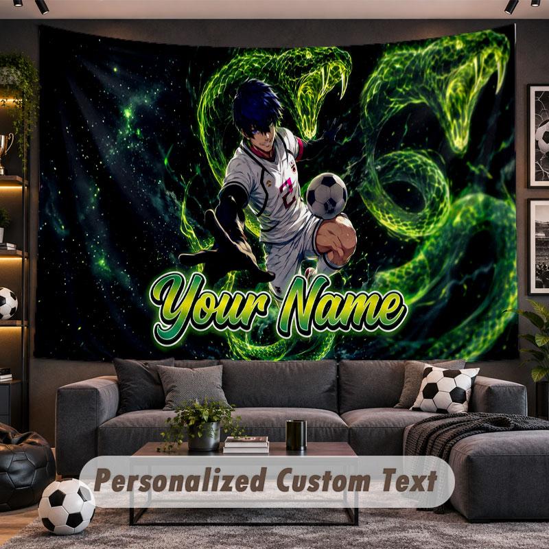 Wall Hanging Tapestry Custom NameBlue Lock Pattern Personalized Printed Fabric Wall Decor