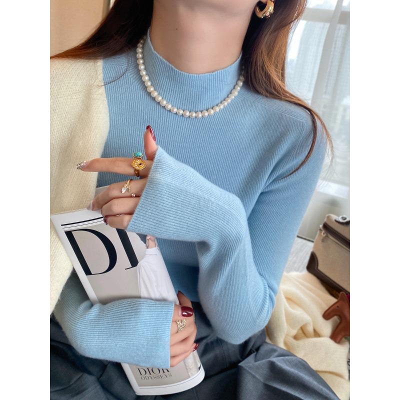 Maglione Base a Collo Alto Mezzo Collo in Cashmere Grigio da Donna con Stile Nuovo Autunno e Inverno Top a Manica Lunga