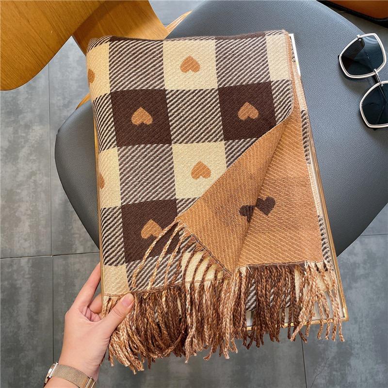 New Imitation Cashmere Scarf Women's Plaid Versatile Love Decoration Thickened Fringed Scarf Warm Shawl