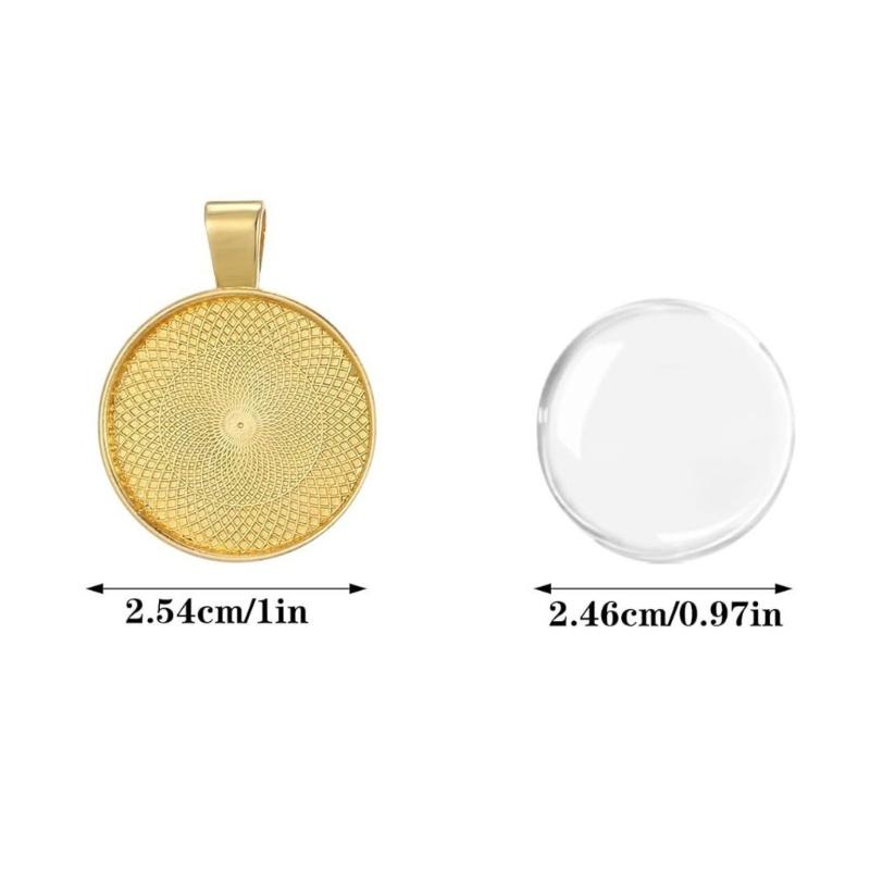 210Pcs Round Bezel Pendant Glass Charm Hanging Rope Set for Necklace Crafting Handmade Gifts Jewelry Making Accessories
