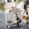 Leichte Katzentransportbox Transparenter Haustierwagen mit Rädern Atmungsaktive Weltraumkapsel für kleine Katzen und Hunde Rollender Haustierkäfig