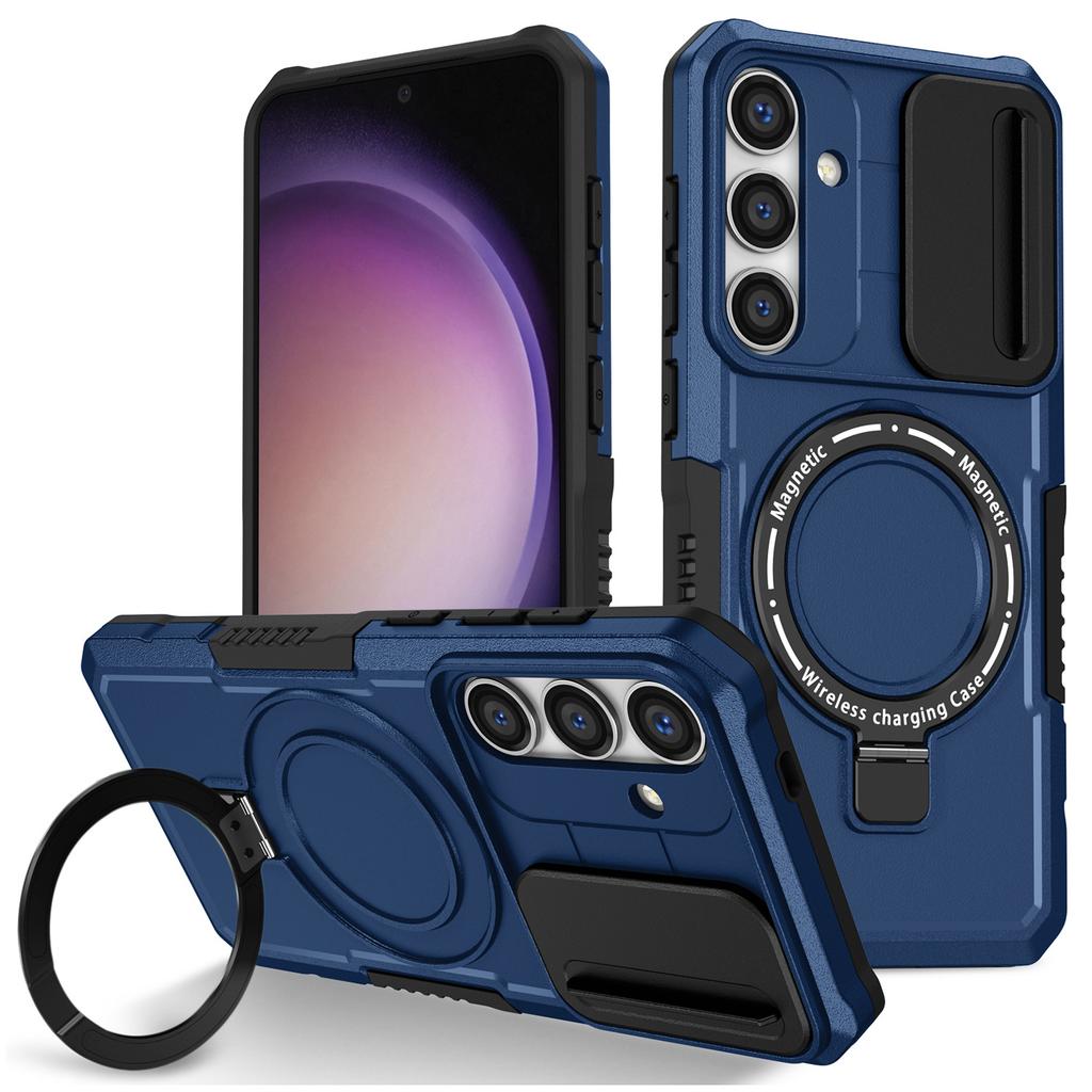 For Samsung Galaxy S24+ Case Slide Lens Window Kickstand Protective Cover Magnetic Case