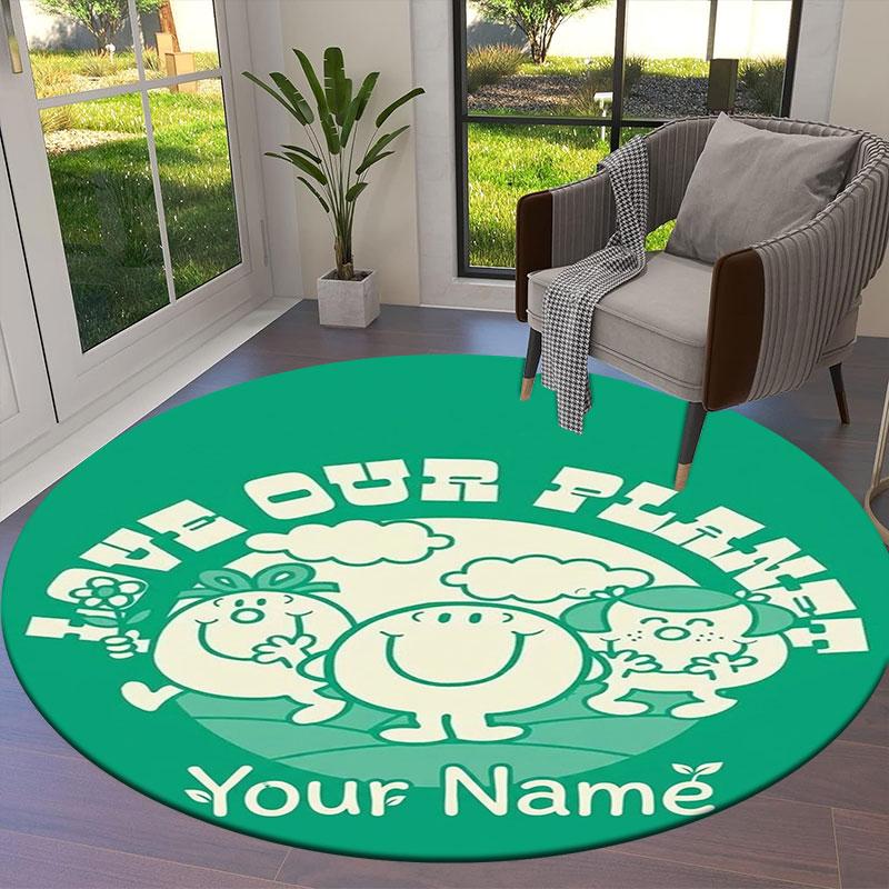 Mr. Men Little Miss Custom Name Round Area Rug,Carpet Rug for Living Room Bedroom Sofa Playroom Decor,Non-slip Floor Mat