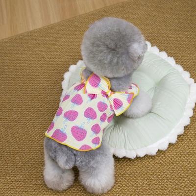 Cute Strawberry Pattern Dog Dress Ruffle Sleeveless Princess Dress with Bow Summer Breathable Puppy Outfit for Small Dogs Cats