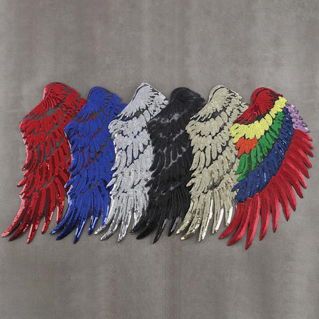 Aplica de Ferro com Asas para Jaqueta Casaco Tecido Asas de Anjo Cosplay Lantejoulas Asas Grandes de Anjo DIY Asa Costurar em Grandes Patches