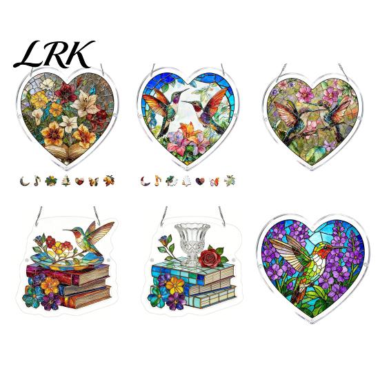Healing Light Shadow Decor Suncatcher Puzzle Pendant, Durable Acrylic Window Hanging, with 3D Wavy Book Style Hanging Pattern, Stained Glass