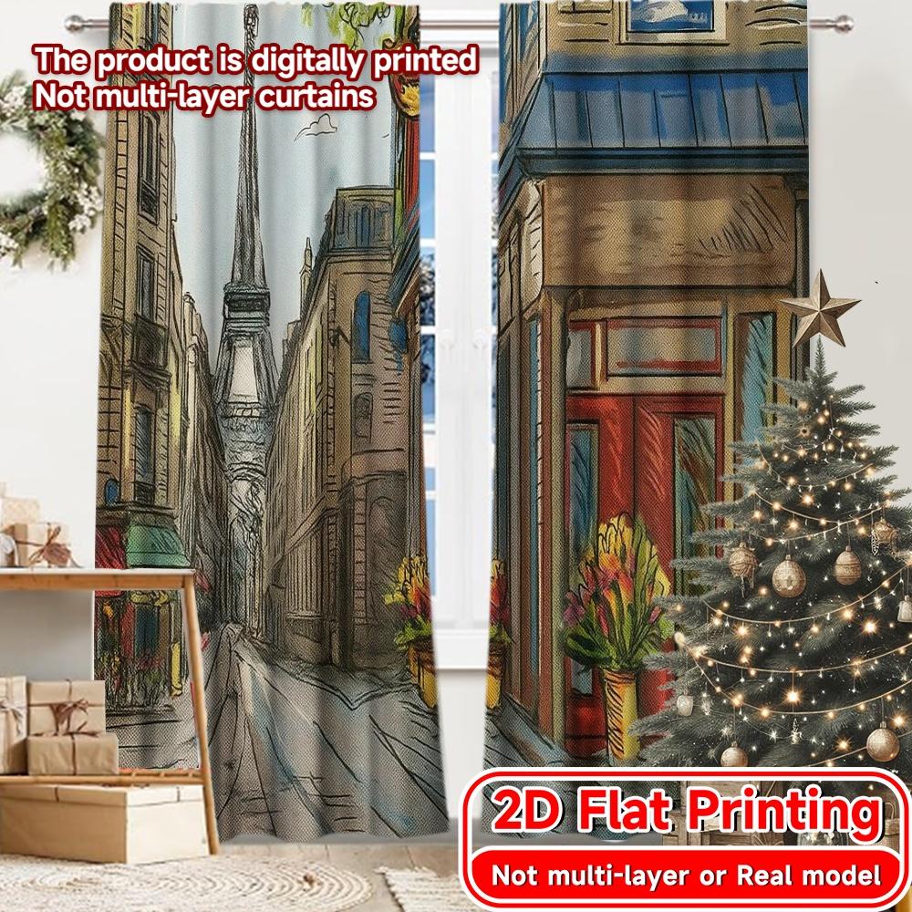 

2pcs, 2D FLAT PRINTING Curtains (Without Rod) Parisian Street Festive Fashion Curtains Versatile Polyester Fabric Curtains All 52.50 × 116.00 cm 2 pcs