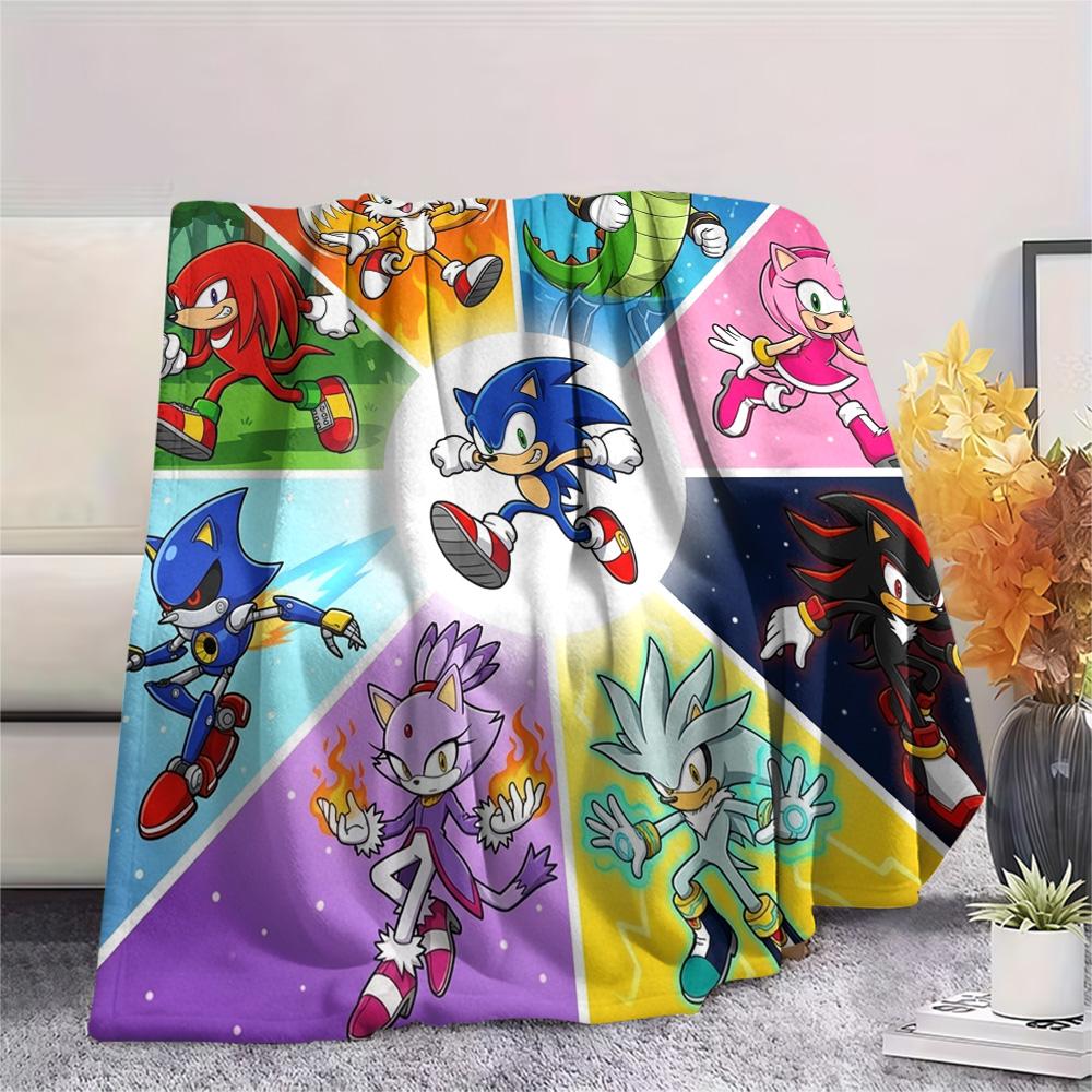 Hedgehog Sonic Print Flannel Blanket, Ultra Soft High Quality All Seasons Warm Throw, Home Decor Cozy Blanket, Perfect Christmas Gift