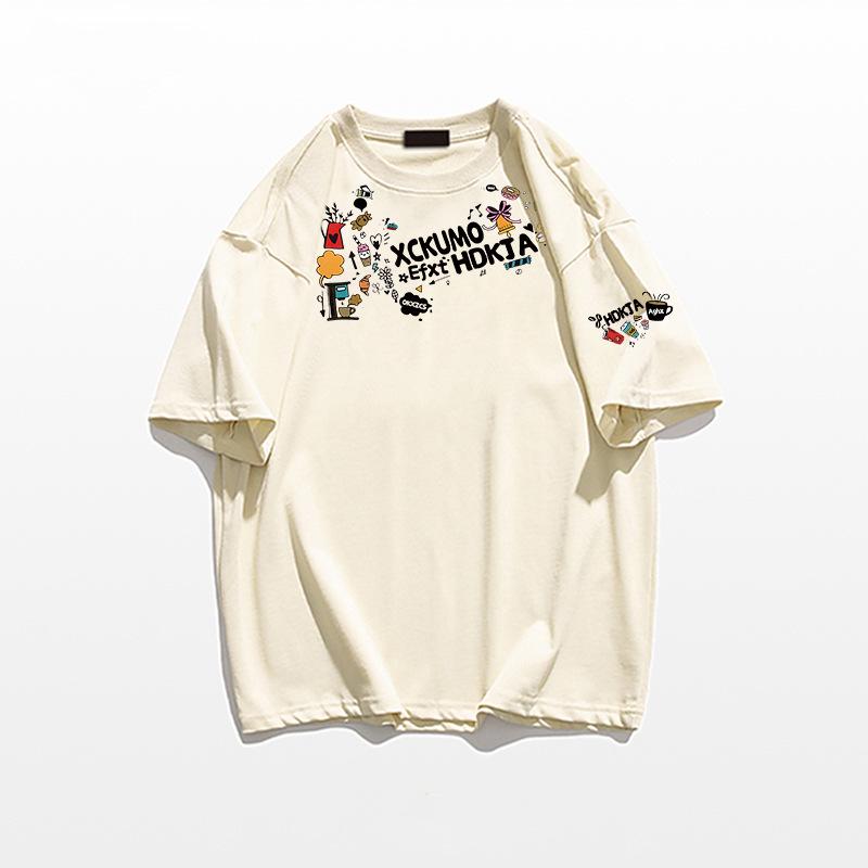 Women's 2025 Heavyweight White Cotton Straight Shoulder Short Sleeve T-Shirt - American Style Loose Fit