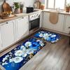 1Pcs Anti Fatigue Kitchen Rugs, Blue White Floral Print Waterproof Non-Slip Thick Cushioned Kitchen Mat Heavy Duty Comfort Standing Mat for Kitchen