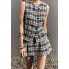 Plaid Texture round Neck Vest Vest 8574021 Wide Pleat Plaid Texture A- Line Skort 8574022