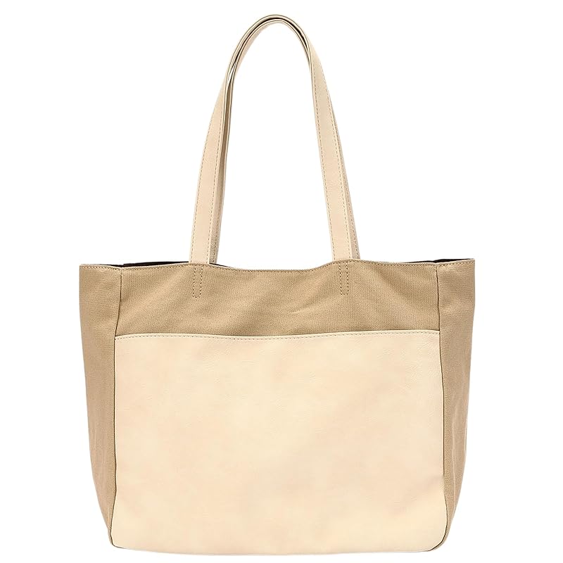 

[6 storage pockets] Miworna tote bag ladies pocket large canvas canvas A4 large capacity lightweight commute men s Smaller faux leather beige x ivory