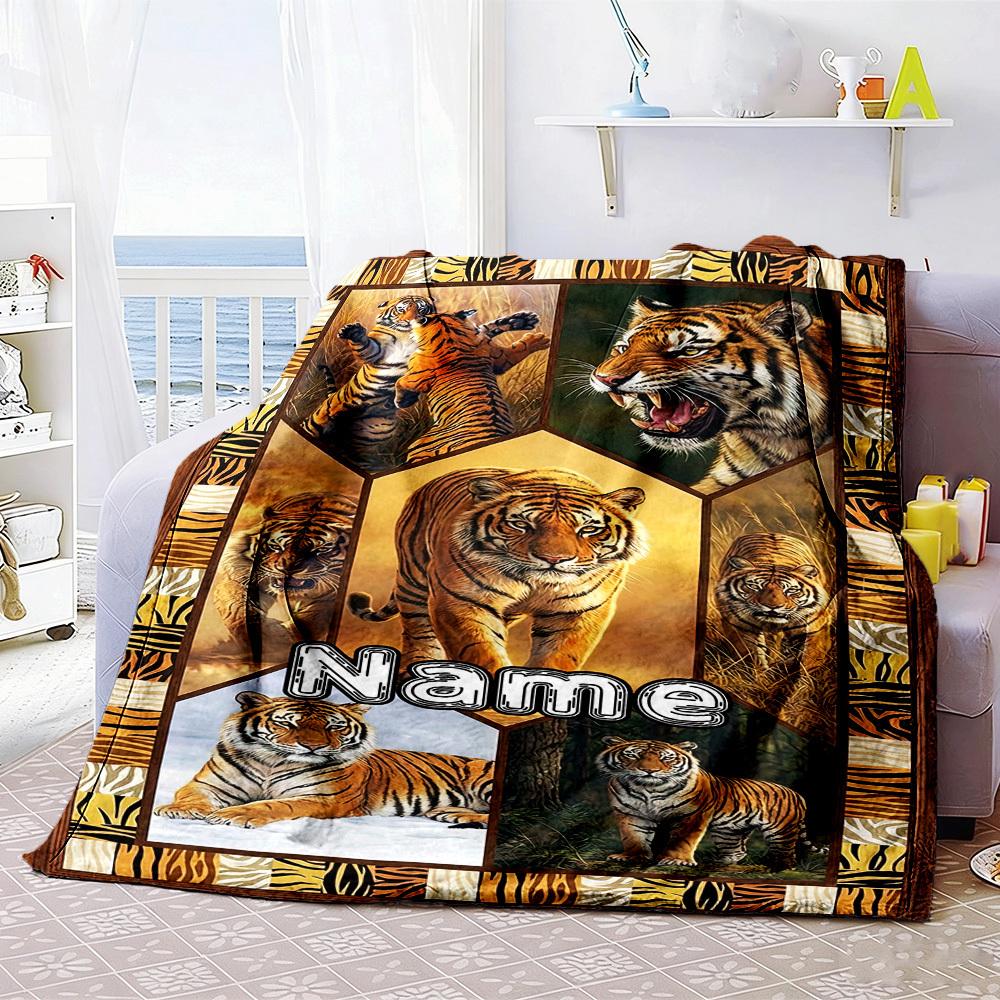 Tiger Collage Home Customize Your Name Blankets Comfortable Soft Lightweight Multipurpose Blanket For Picnics Sofas Offices Beds Living Rooms Perfect